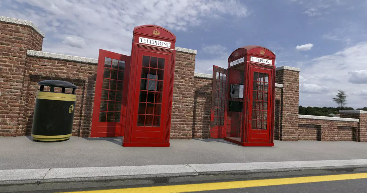 BT Classic Red Phone Booth Low-poly 3D model_4