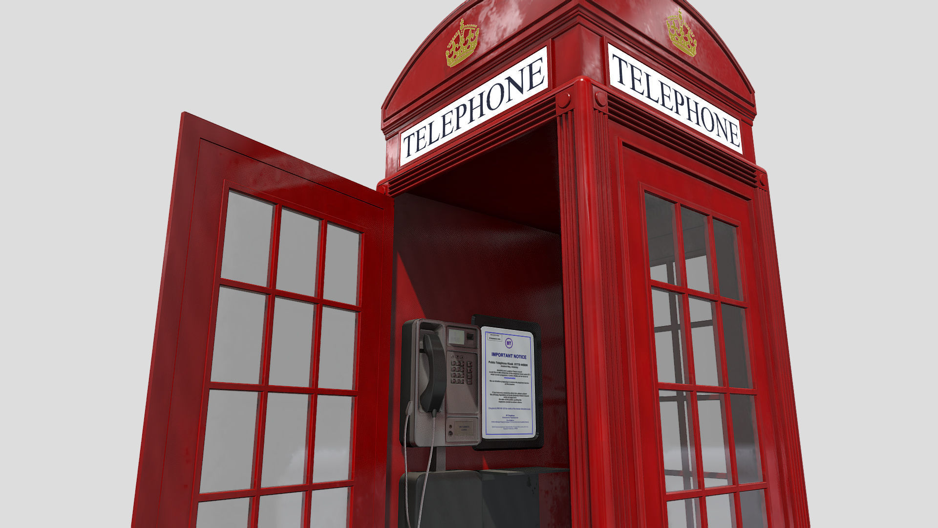 BT Classic Red Phone Booth Low-poly 3D model_6