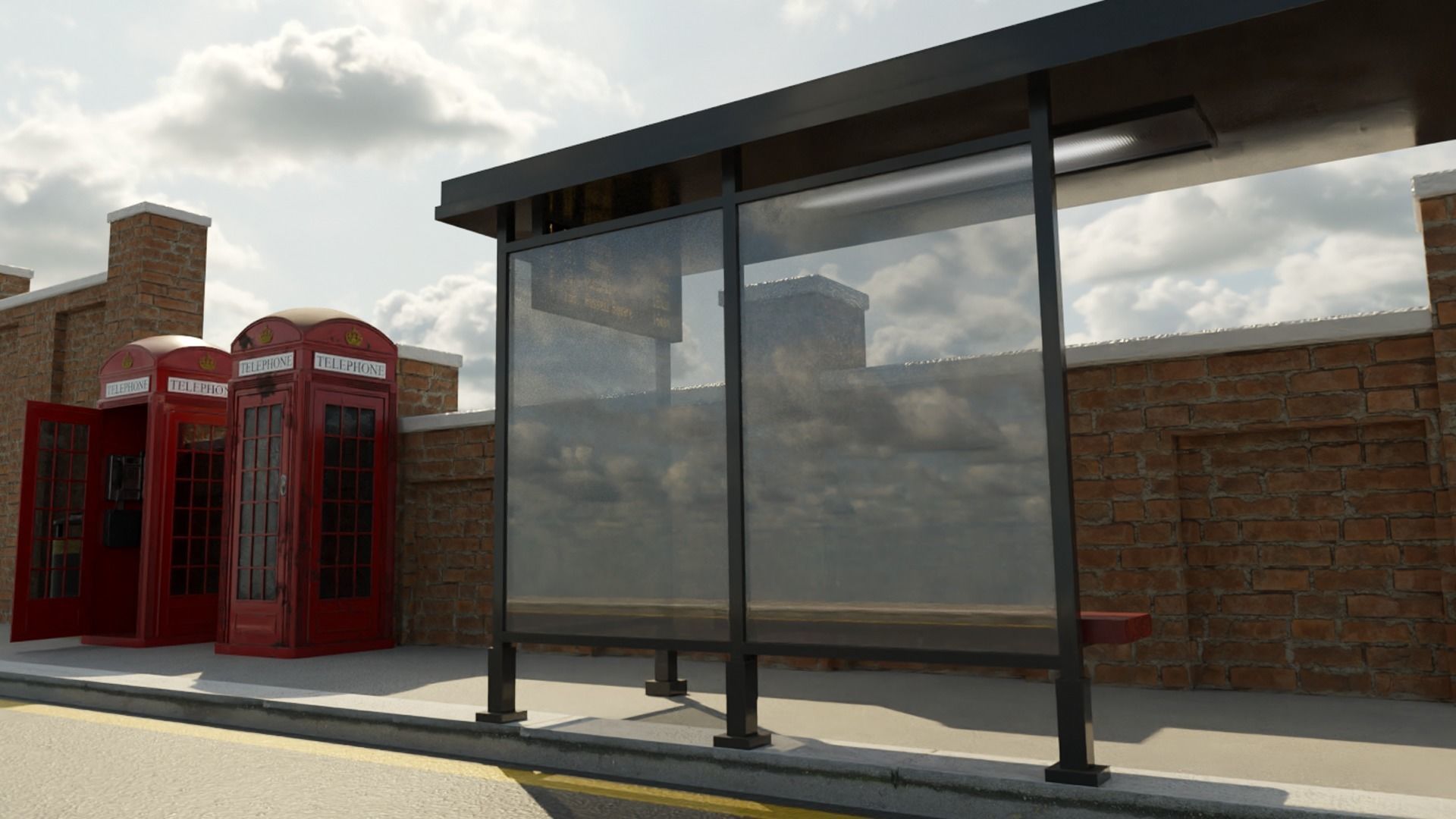 BT Classic Red Phone Booth Low-poly 3D model_3