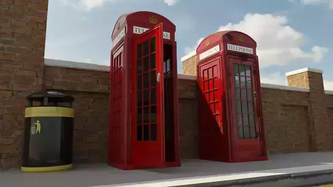 BT Classic Red Phone Booth Low-poly 3D model