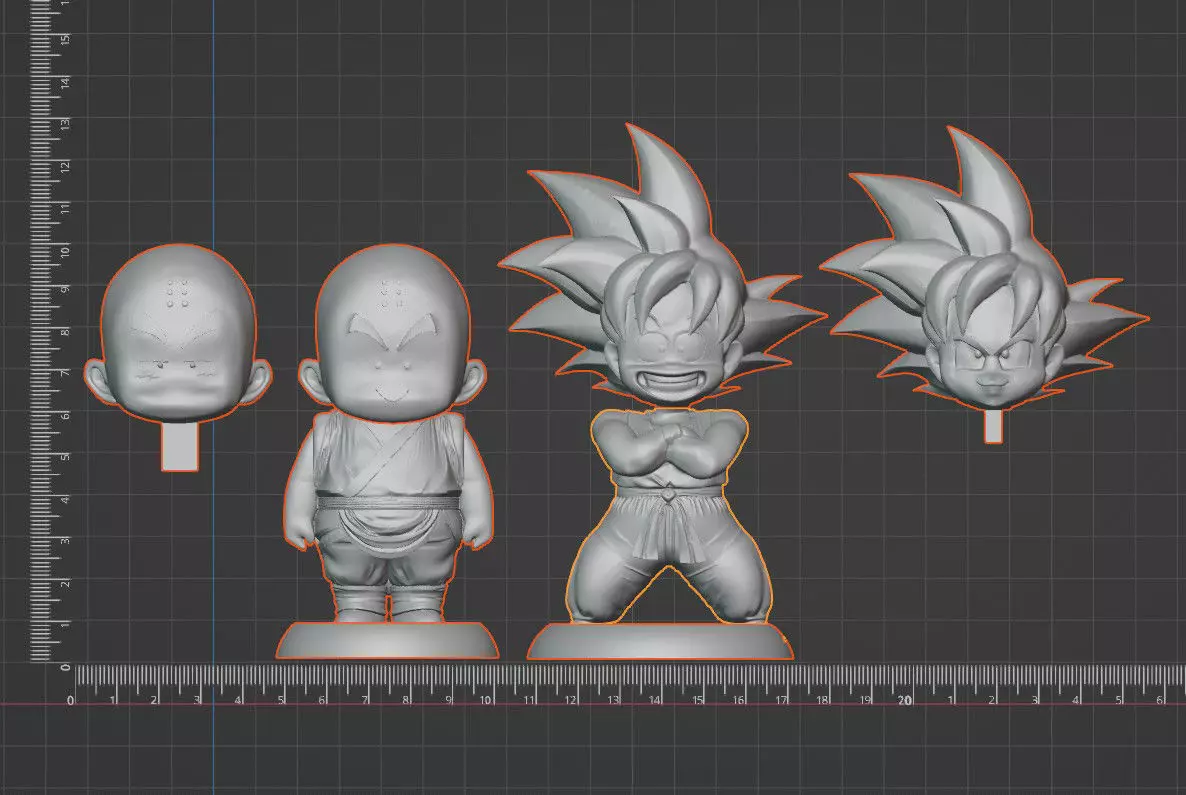 Krillin and Goku with Interchangeable Heads 3D print model_6