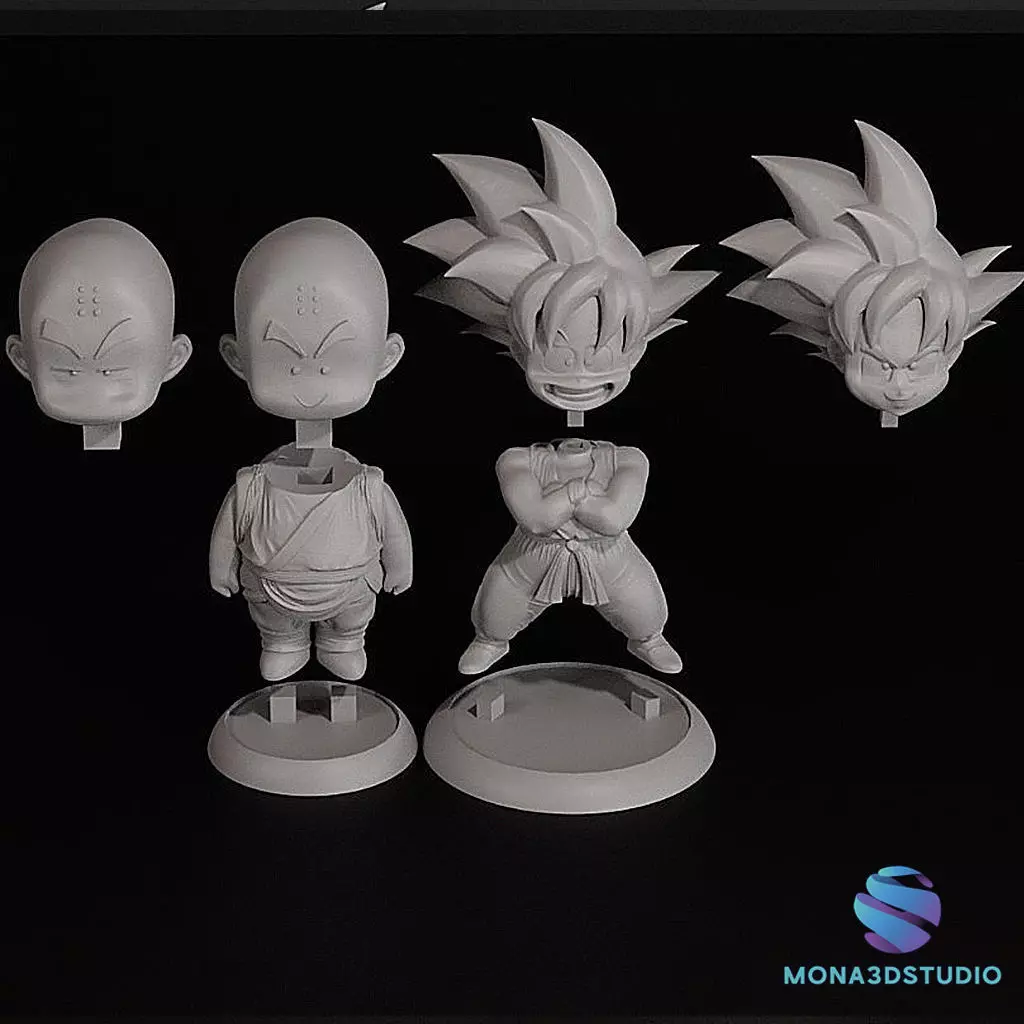 Krillin and Goku with Interchangeable Heads 3D print model_3