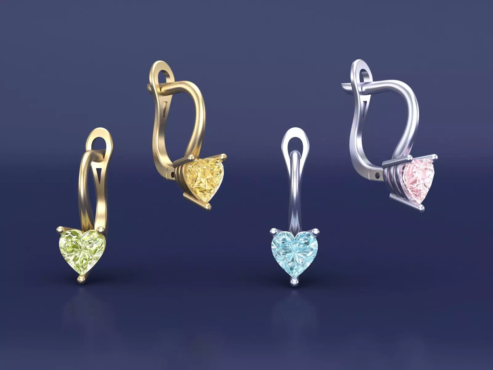 Heart-Shaped Gemstone Earrings 3D CAD Jewelry Design 3D print model