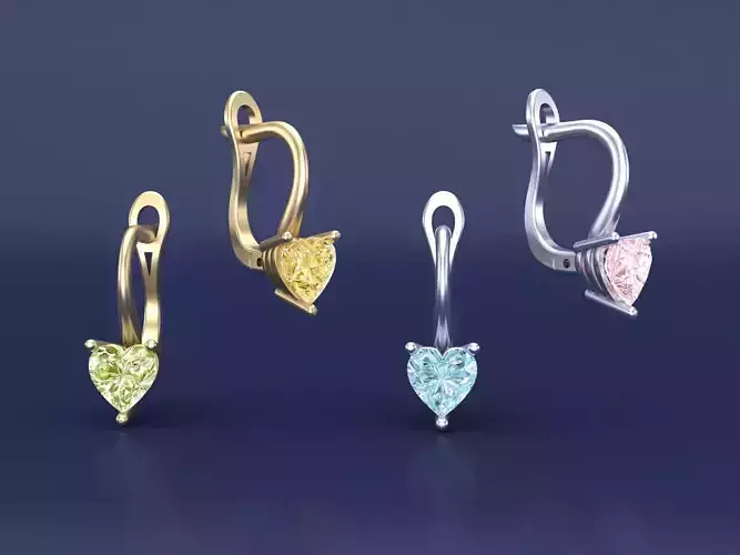 Heart-Shaped Gemstone Earrings 3D CAD Jewelry Design