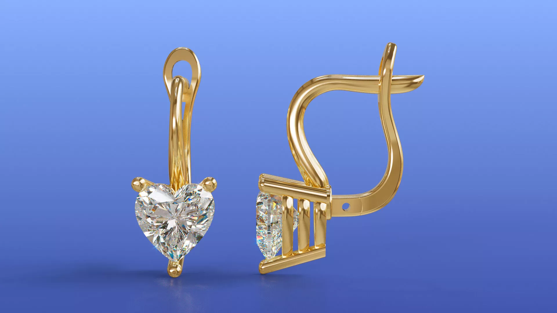 Heart Diamond Leverback Timeless Elegance Hoop Earrings 3D print model