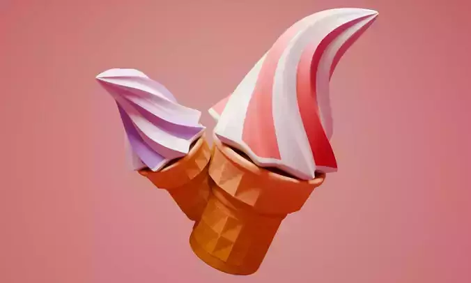 Colorful Swirl Ice Cream Cones 3D Model  Blender Creation  