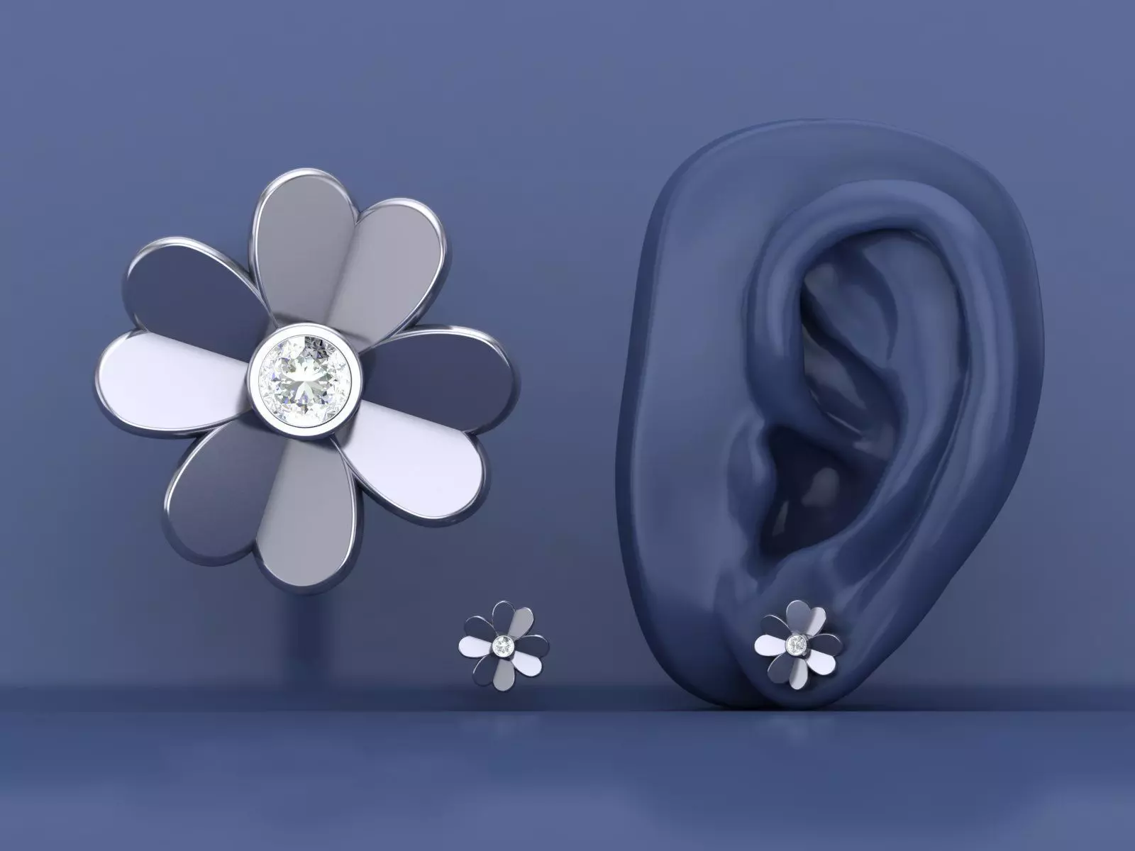 Single Diamond Four Leaf Clover Stud Earrings 3D CAD Design 3D print model