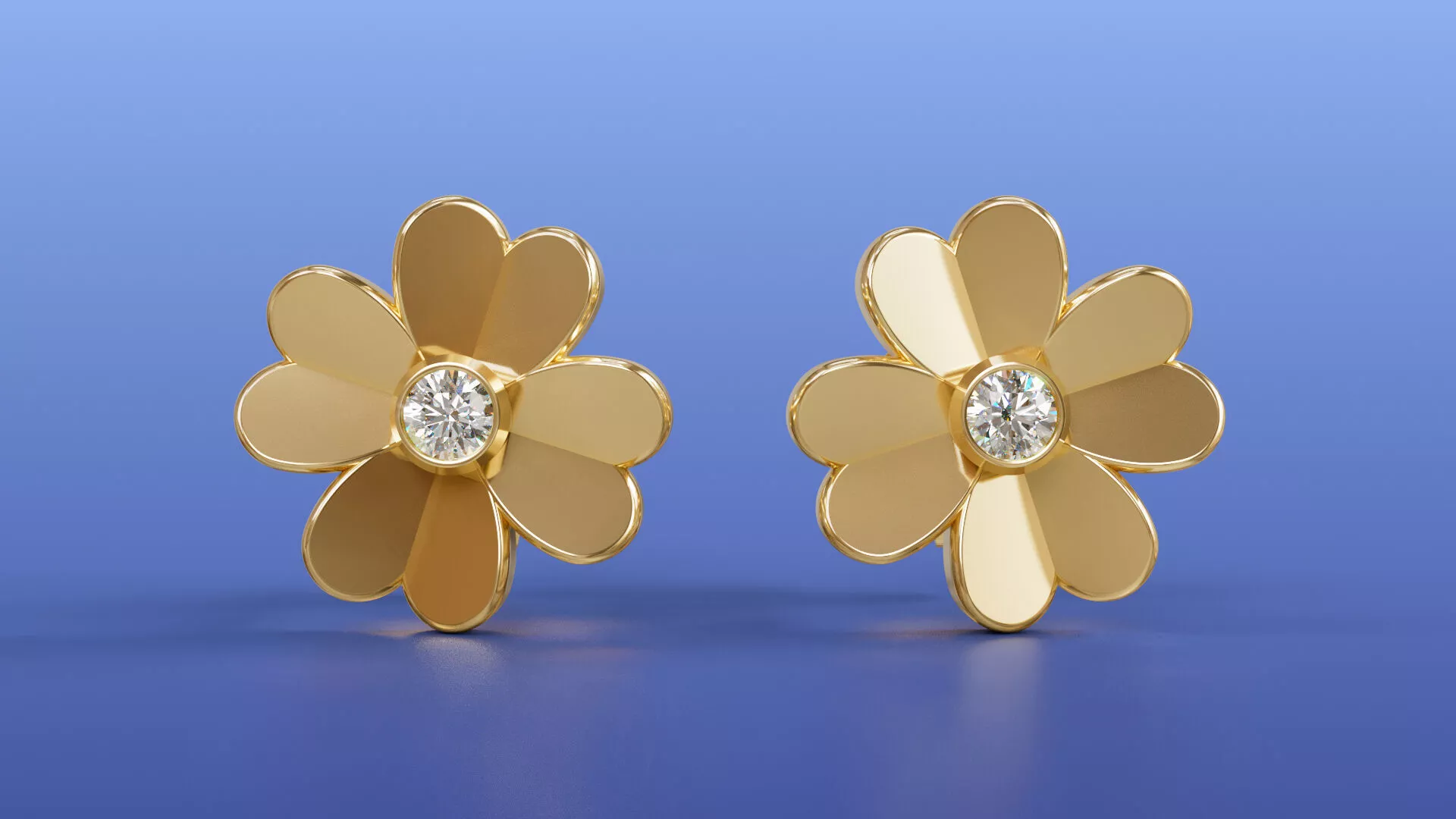 Single Diamond Four Leaf Clover Stud Earrings Jewelry Design 3D print model