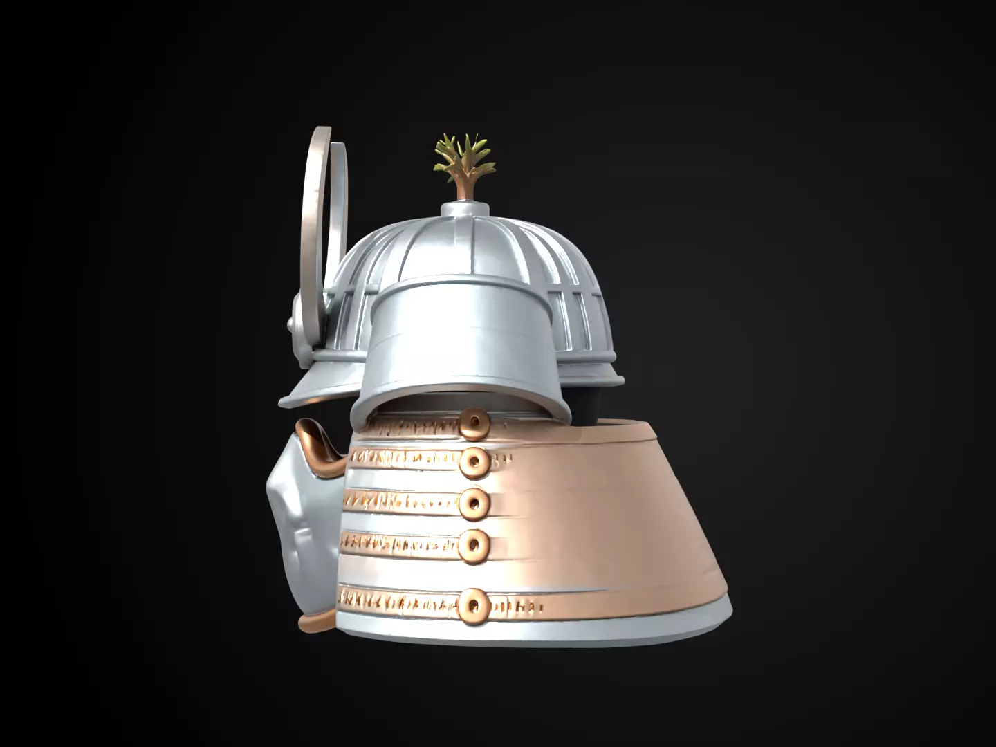 Stylized Samurai Helmet - Silver Pine Kabuto 3D print model_9