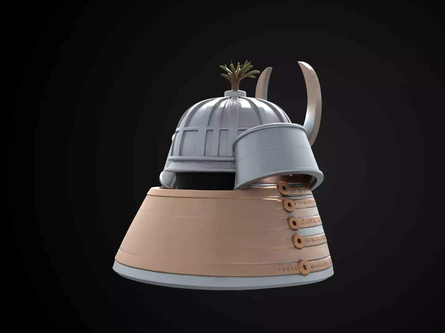 Stylized Samurai Helmet - Silver Pine Kabuto 3D print model_4