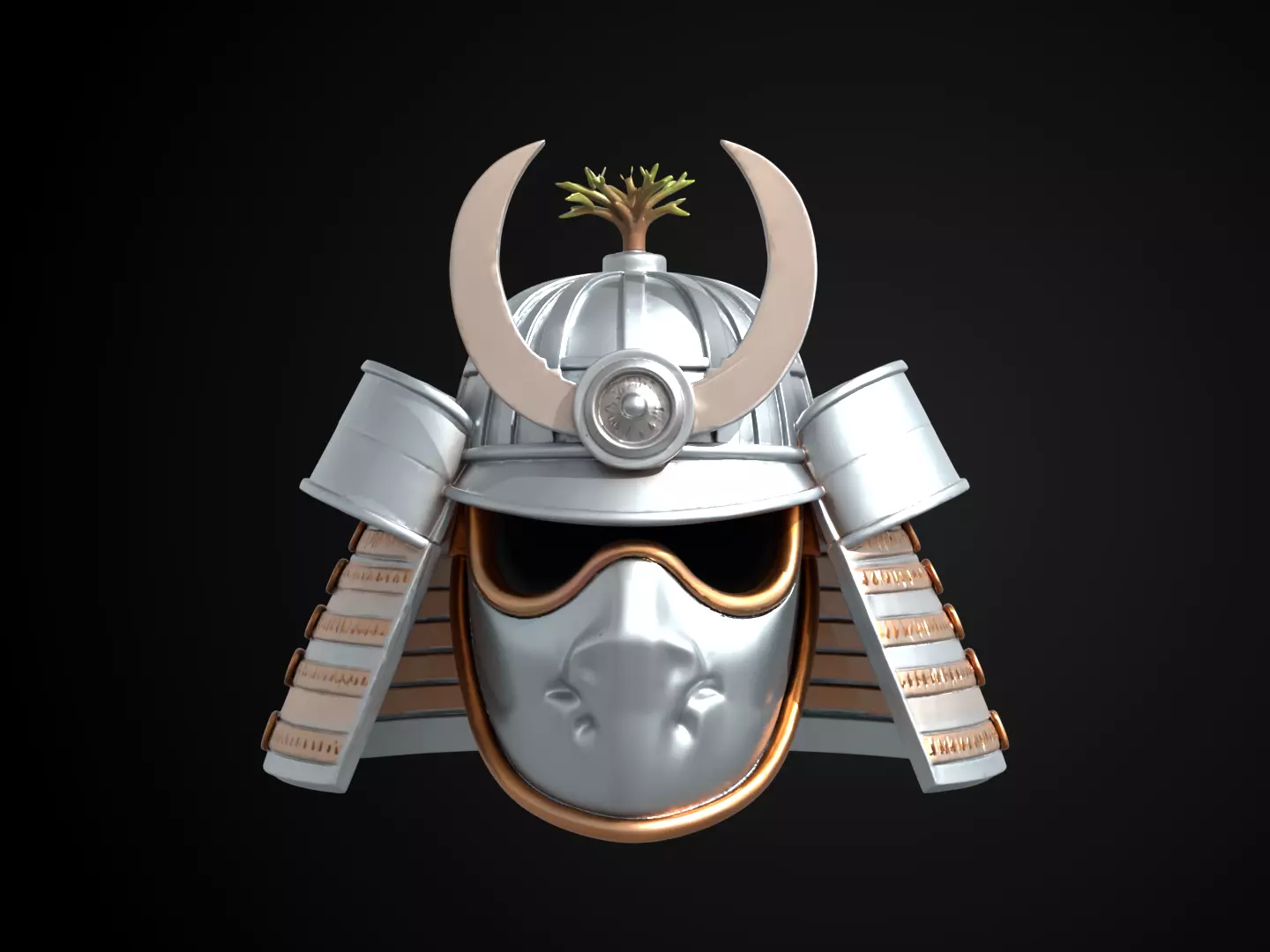 Stylized Samurai Helmet - Silver Pine Kabuto 3D print model_12