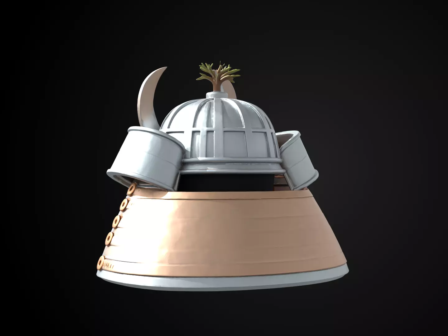 Stylized Samurai Helmet - Silver Pine Kabuto 3D print model_7