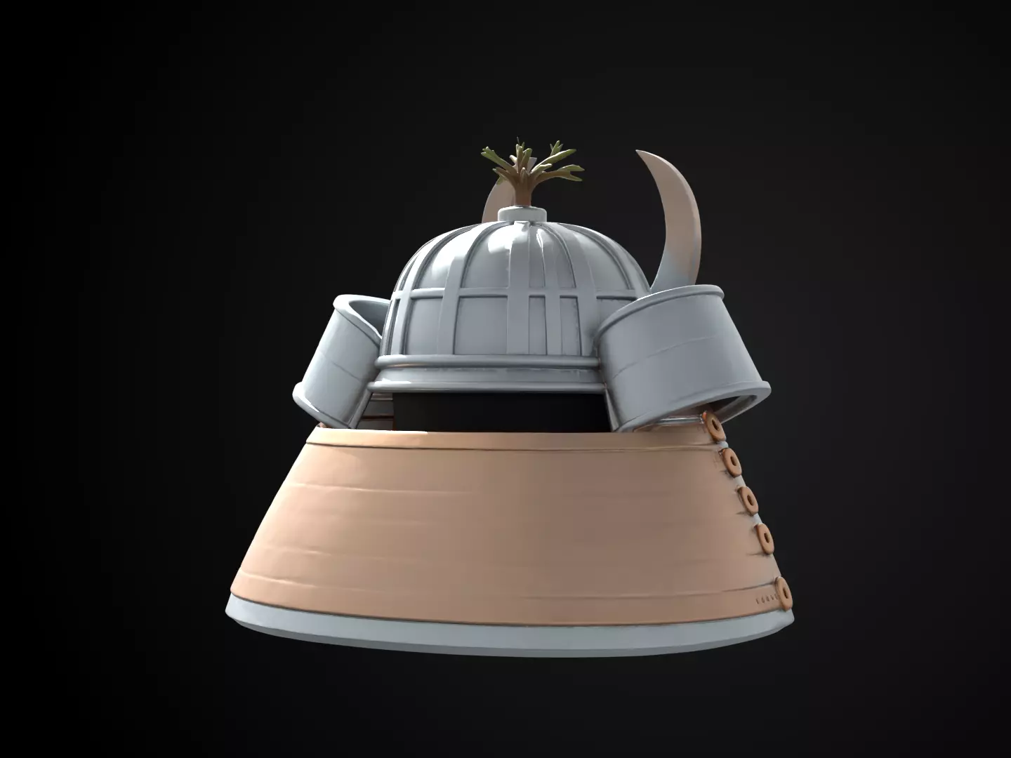 Stylized Samurai Helmet - Silver Pine Kabuto 3D print model_5