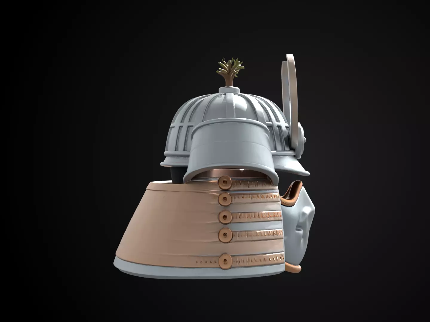 Stylized Samurai Helmet - Silver Pine Kabuto 3D print model_3