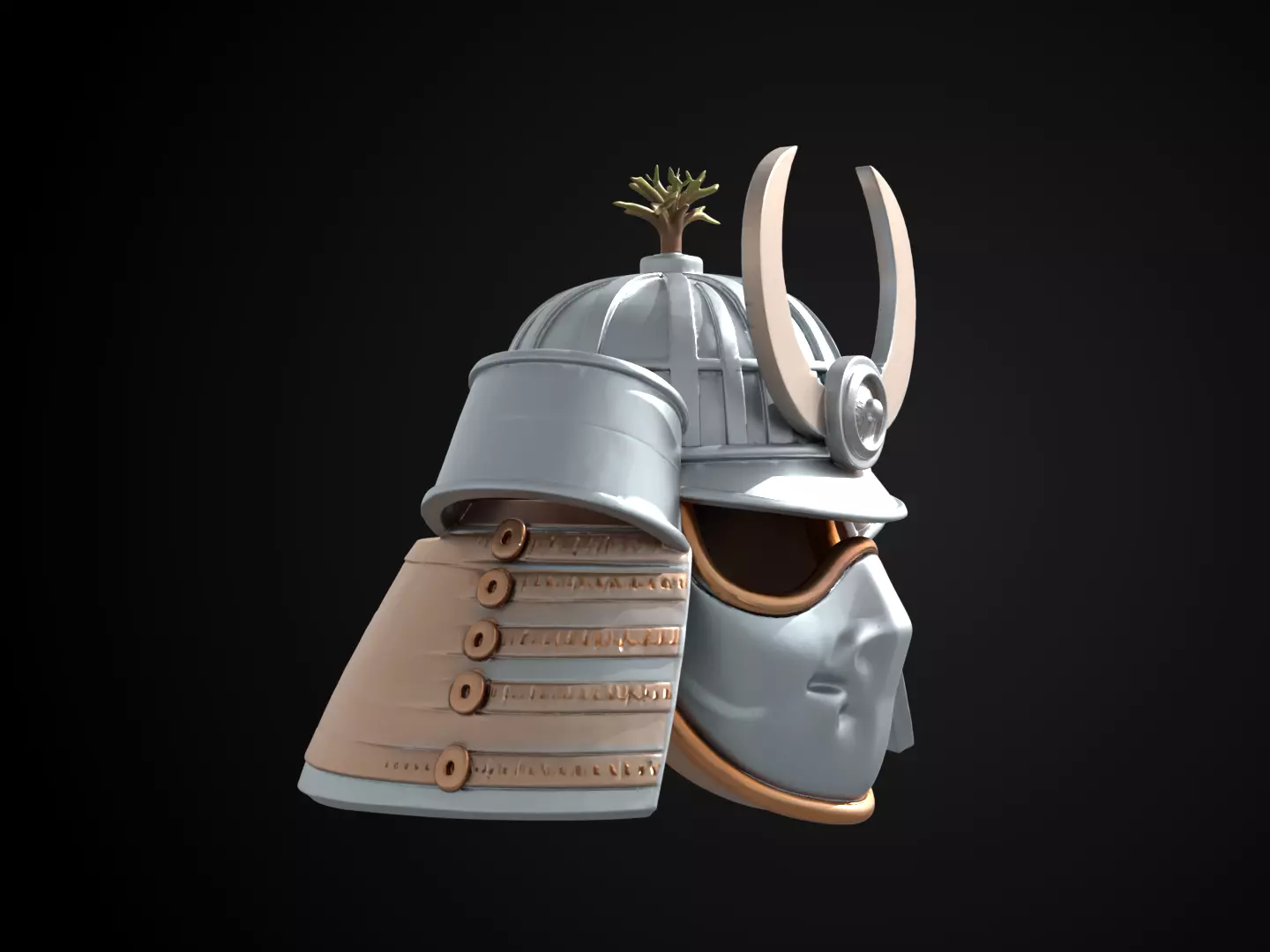 Stylized Samurai Helmet - Silver Pine Kabuto 3D print model_2