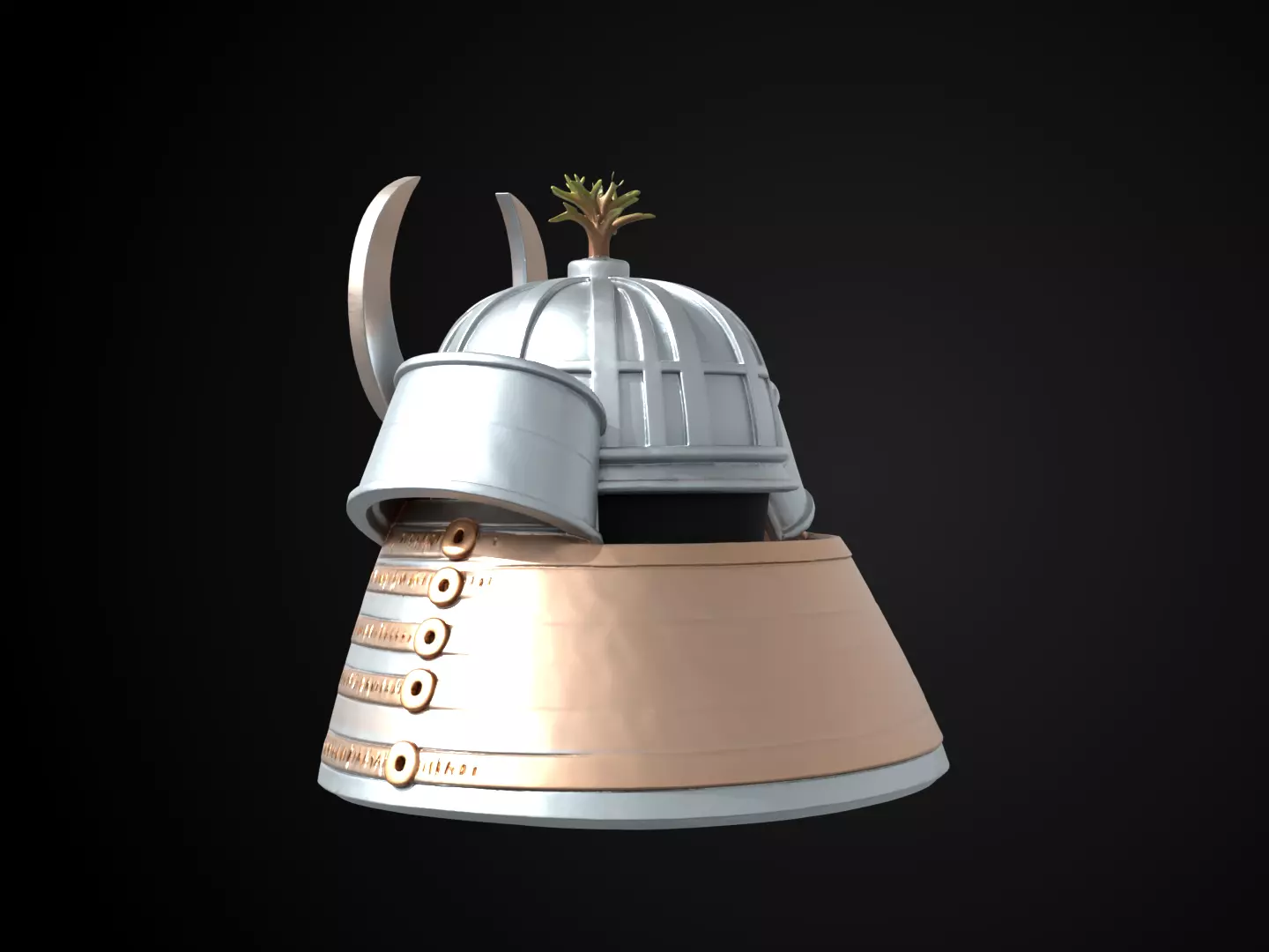 Stylized Samurai Helmet - Silver Pine Kabuto 3D print model_8