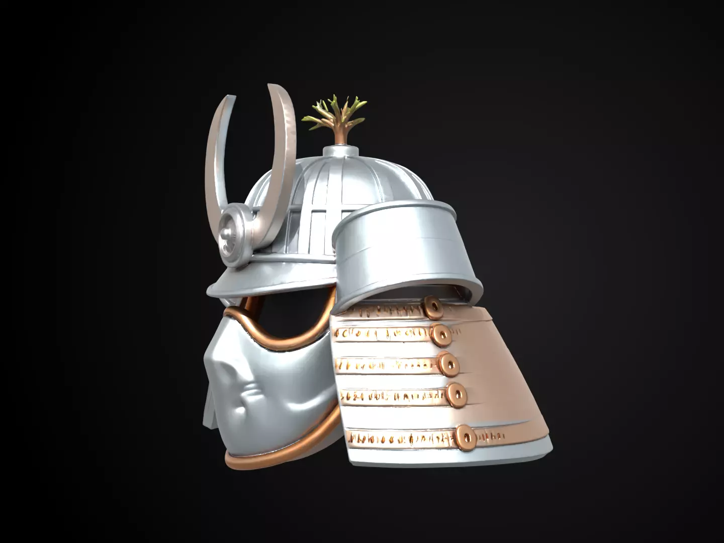 Stylized Samurai Helmet - Silver Pine Kabuto 3D print model_10