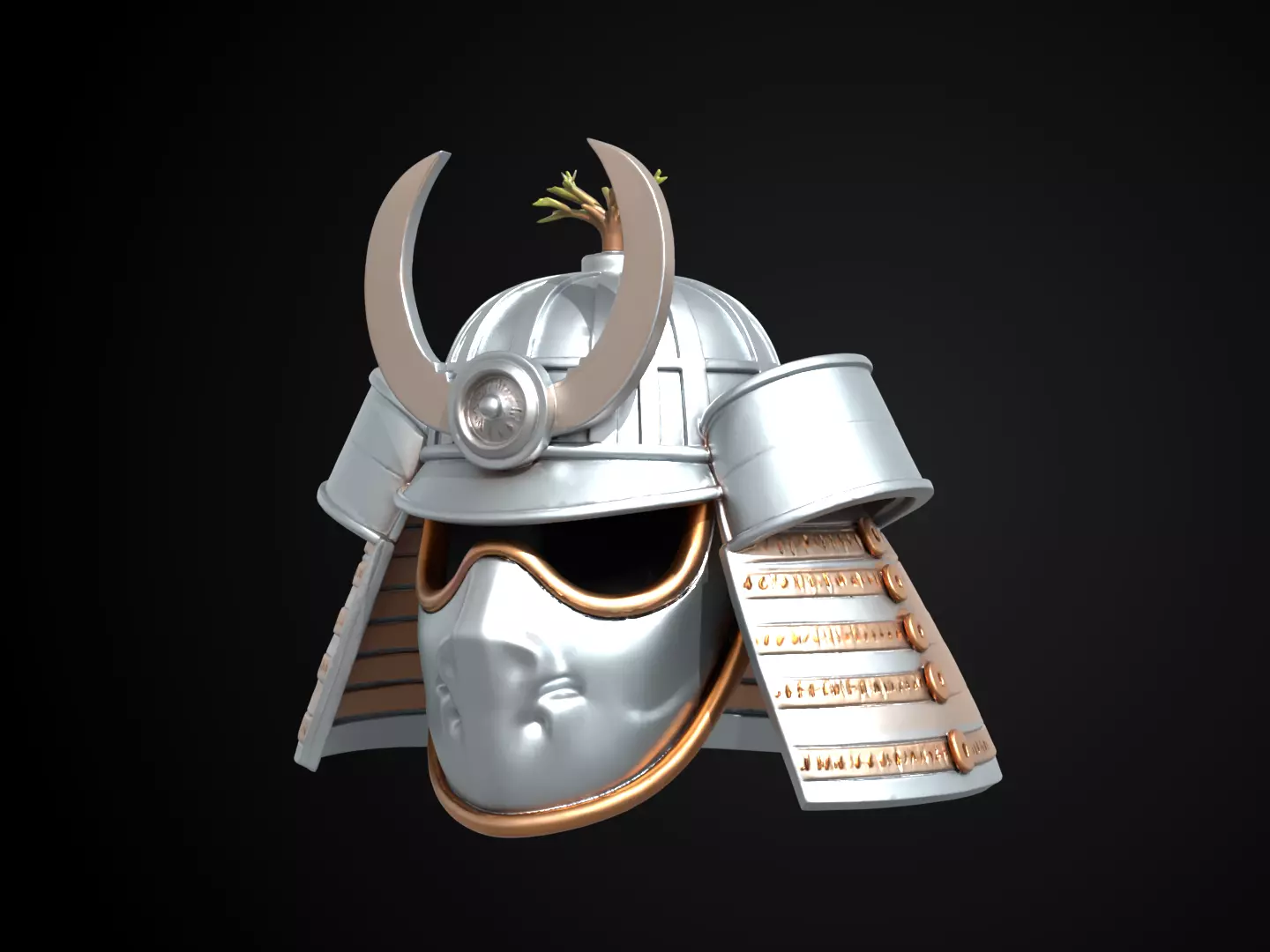 Stylized Samurai Helmet - Silver Pine Kabuto 3D print model_11