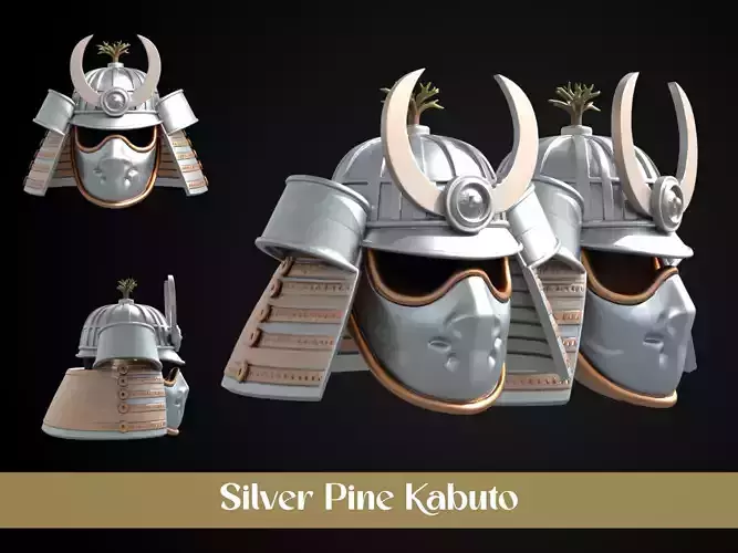 Stylized Samurai Helmet - Silver Pine Kabuto 3D print model