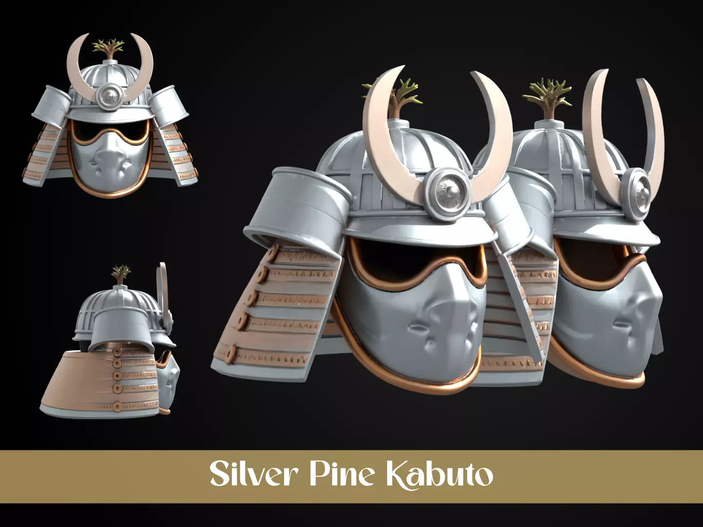 Stylized Samurai Helmet - Silver Pine Kabuto 3D print model_0