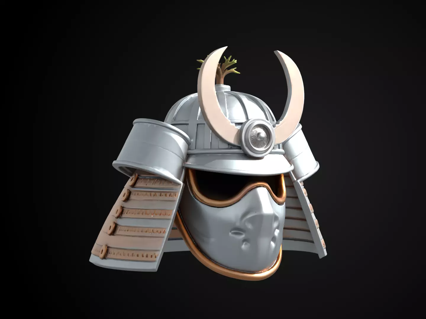 Stylized Samurai Helmet - Silver Pine Kabuto 3D print model_1