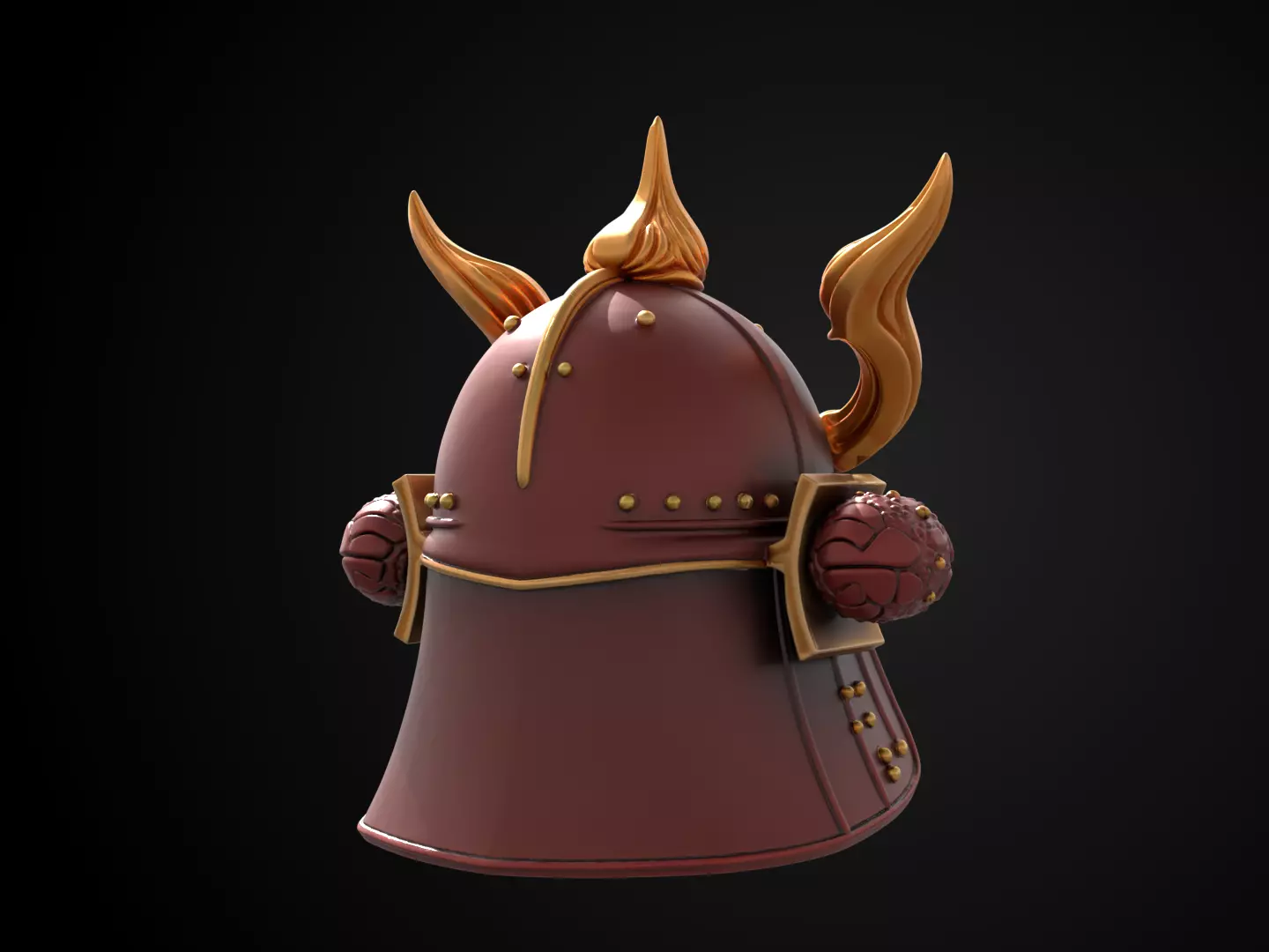 Stylized Samurai Helmet - Crimson Flame Kabuto 3D print model_5