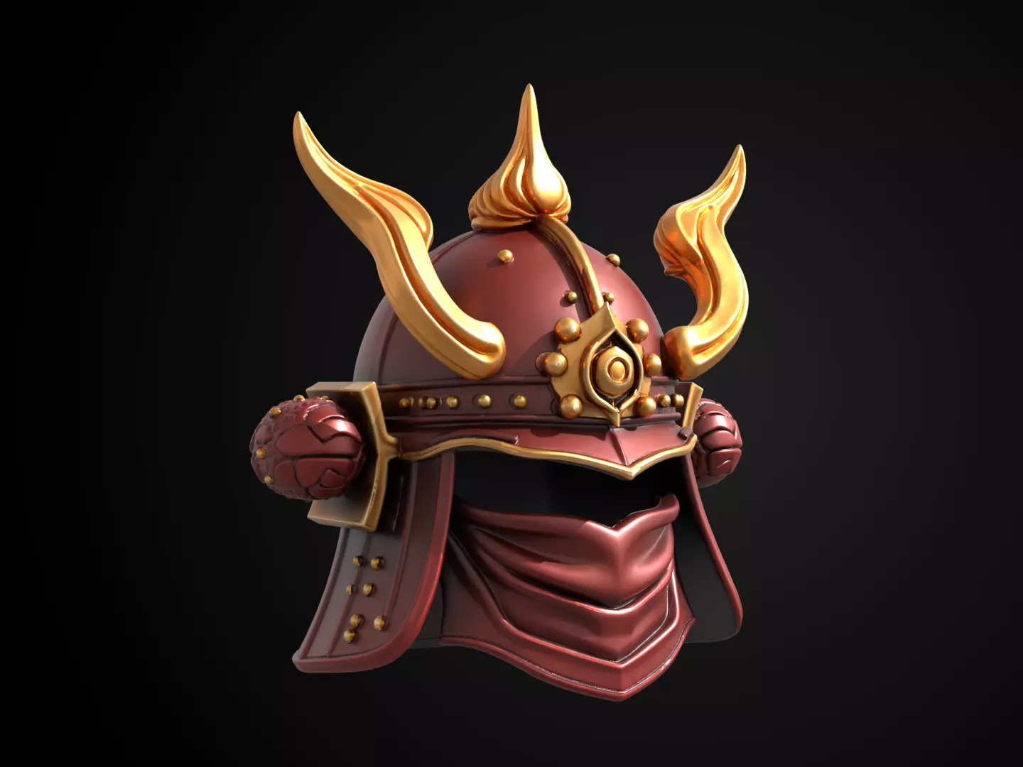 Stylized Samurai Helmet - Crimson Flame Kabuto 3D print model_1