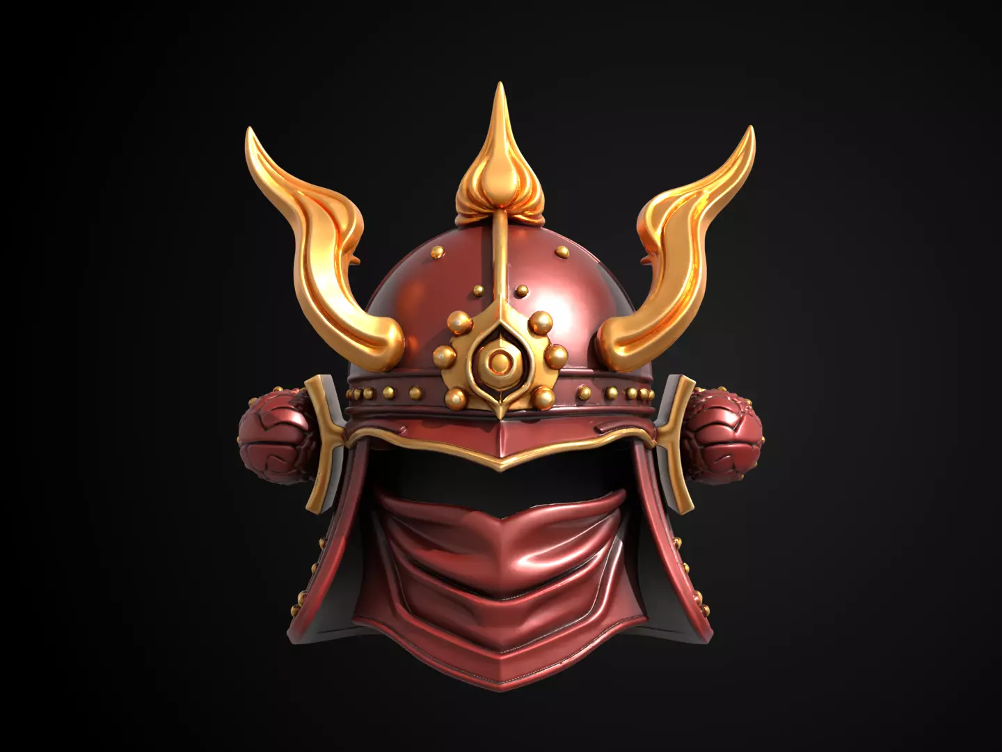 Stylized Samurai Helmet - Crimson Flame Kabuto 3D print model_12