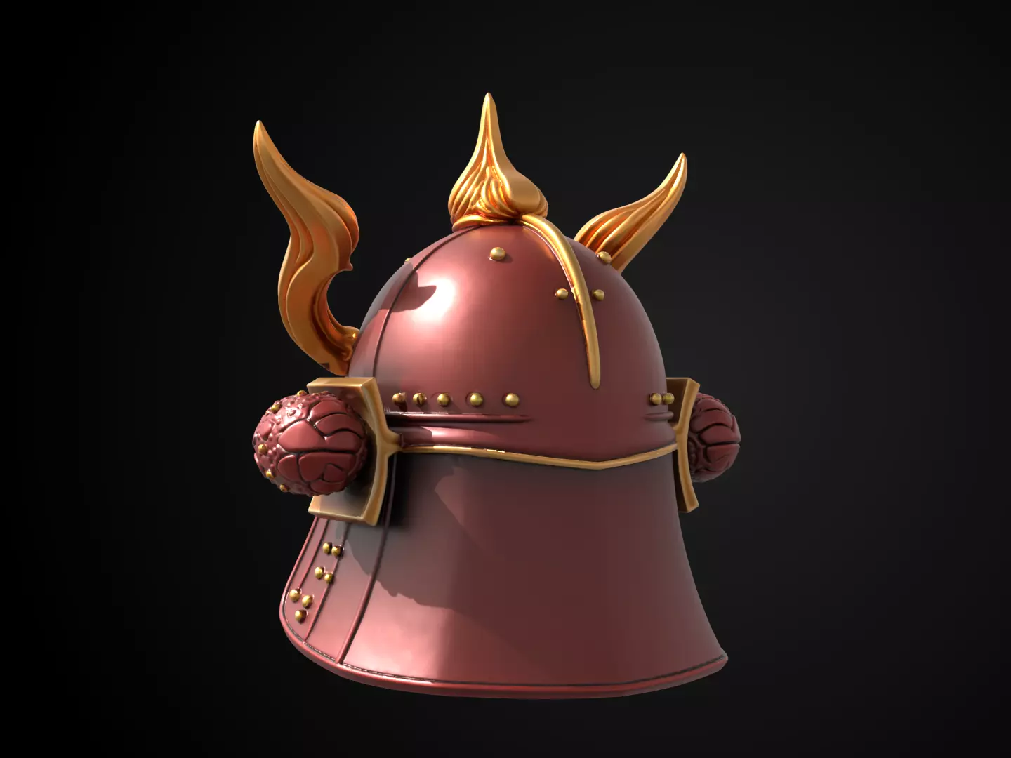 Stylized Samurai Helmet - Crimson Flame Kabuto 3D print model_7