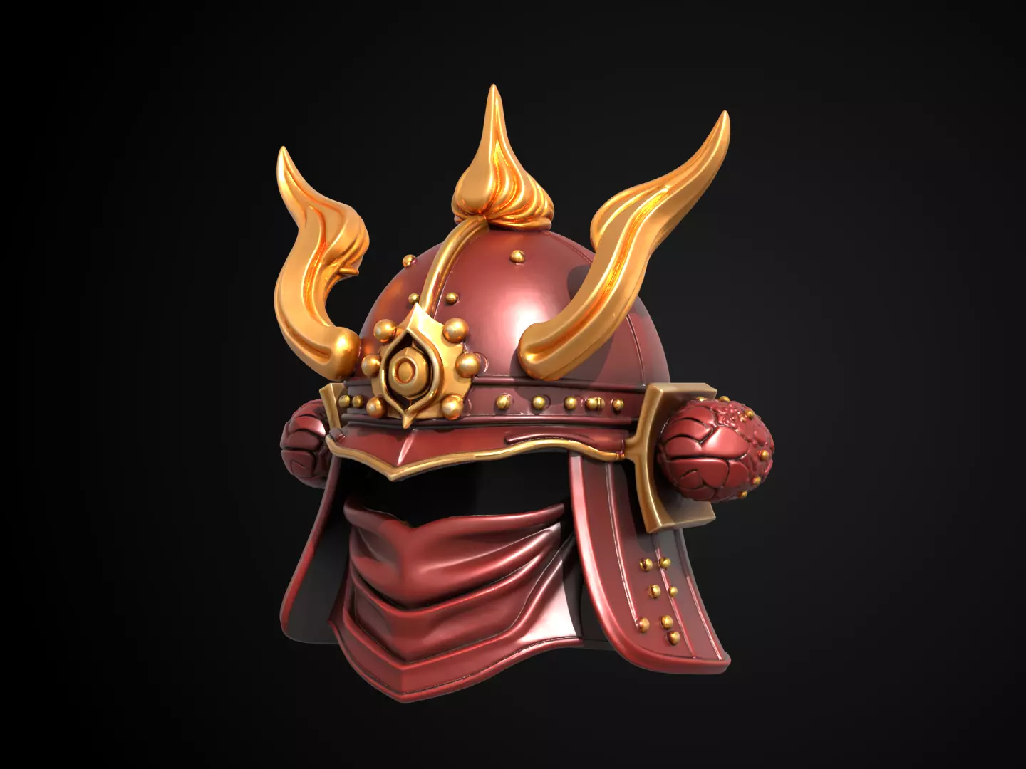 Stylized Samurai Helmet - Crimson Flame Kabuto 3D print model_11