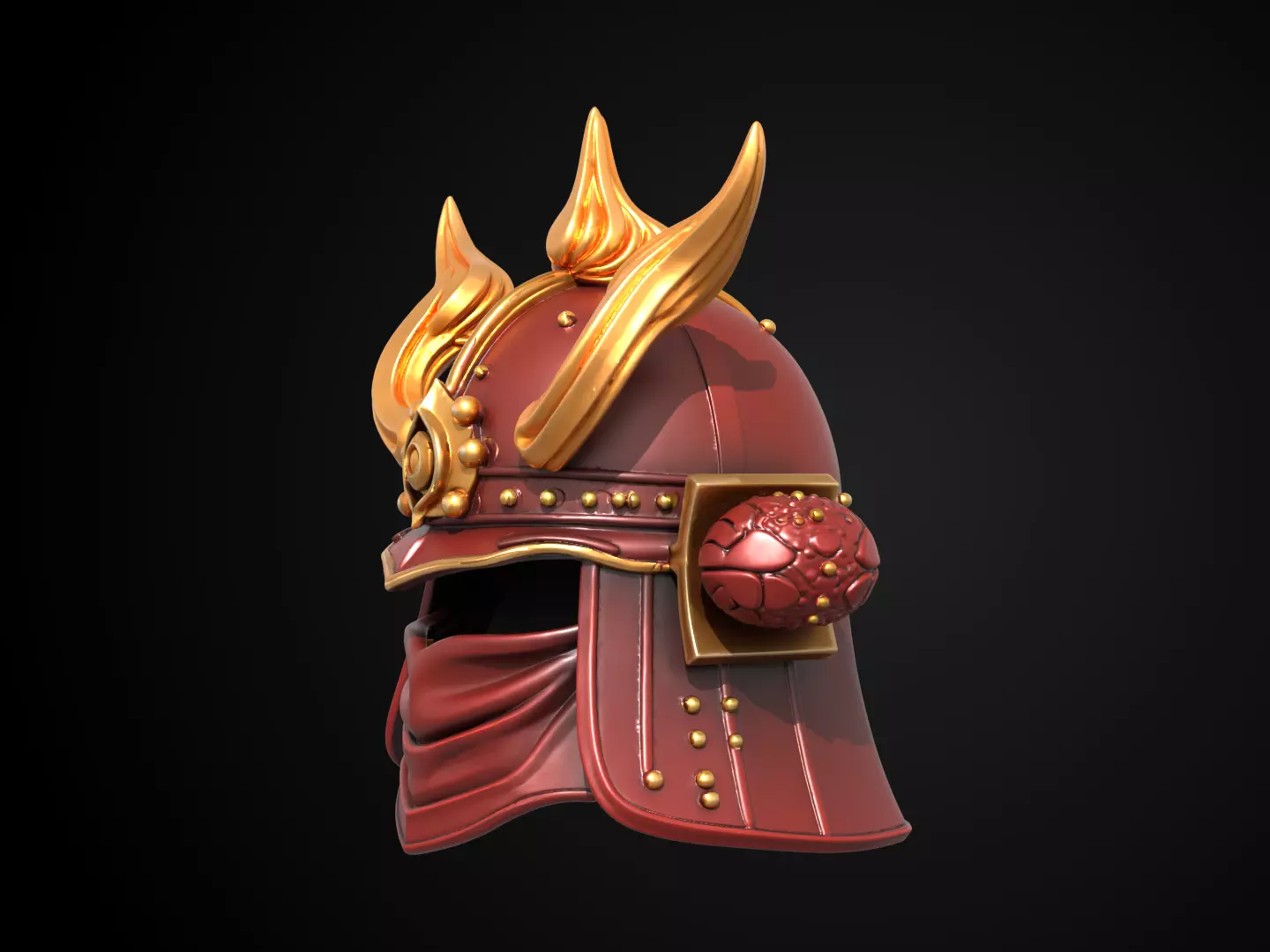 Stylized Samurai Helmet - Crimson Flame Kabuto 3D print model_10