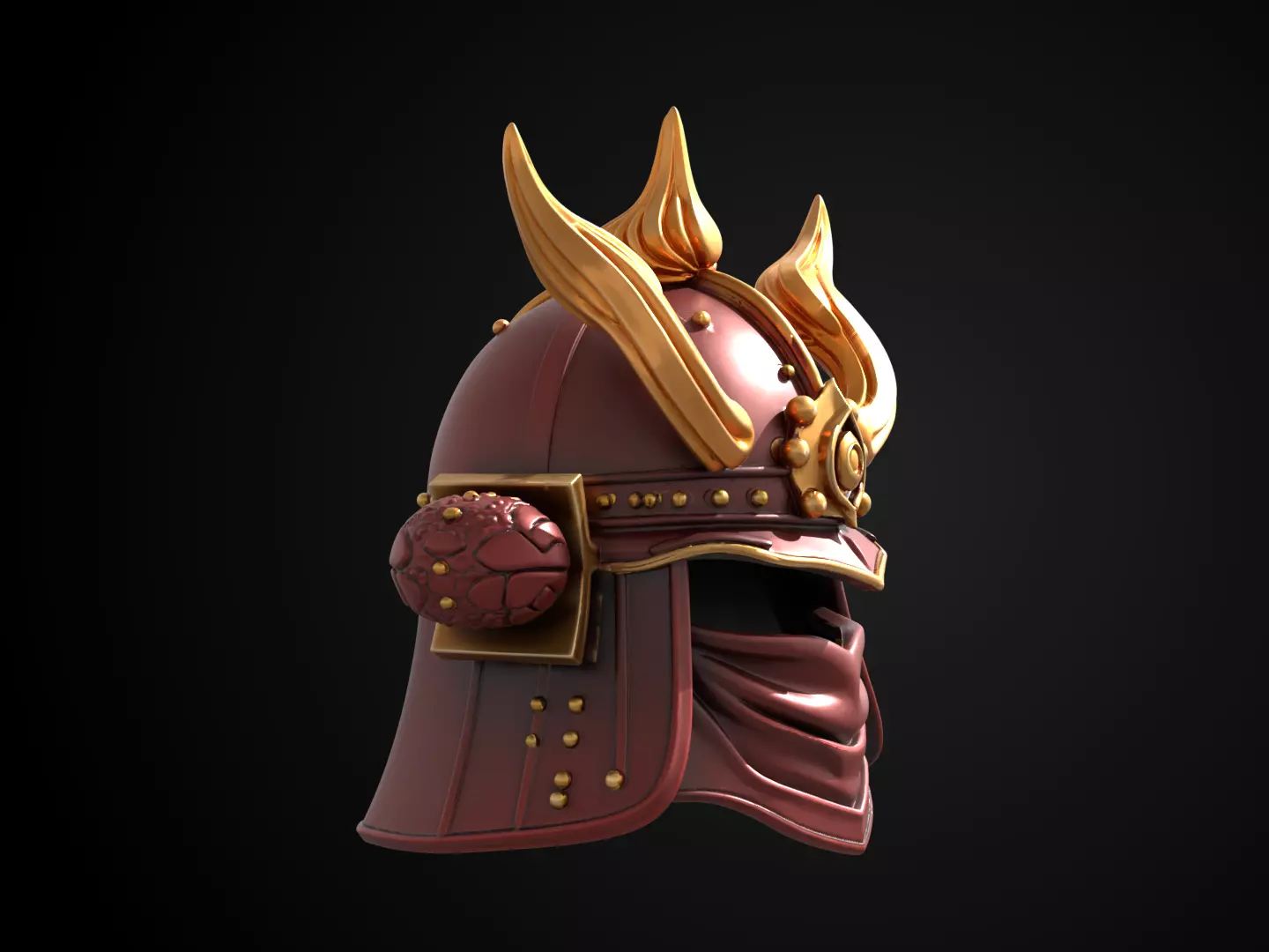 Stylized Samurai Helmet - Crimson Flame Kabuto 3D print model_2