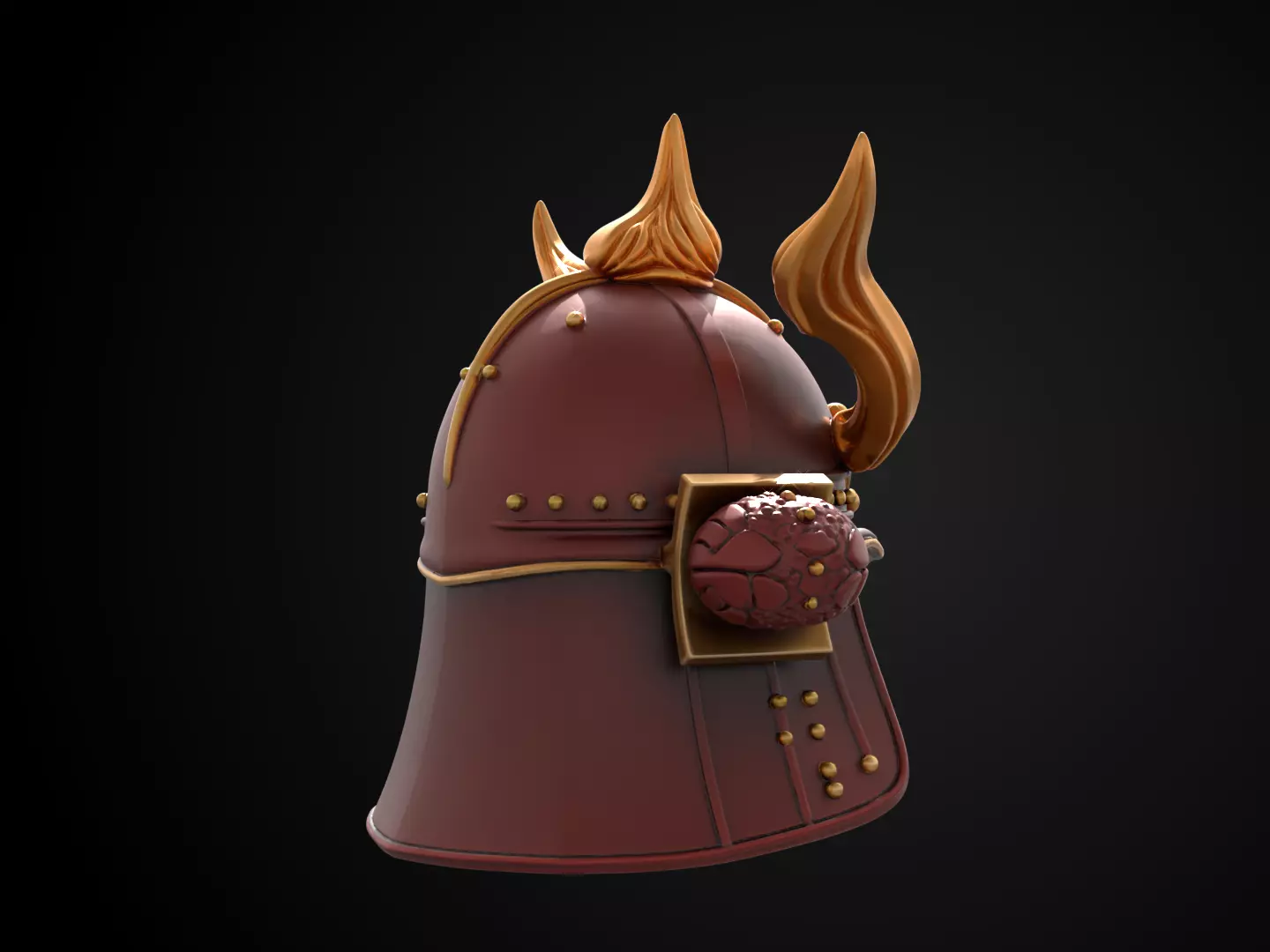 Stylized Samurai Helmet - Crimson Flame Kabuto 3D print model_4