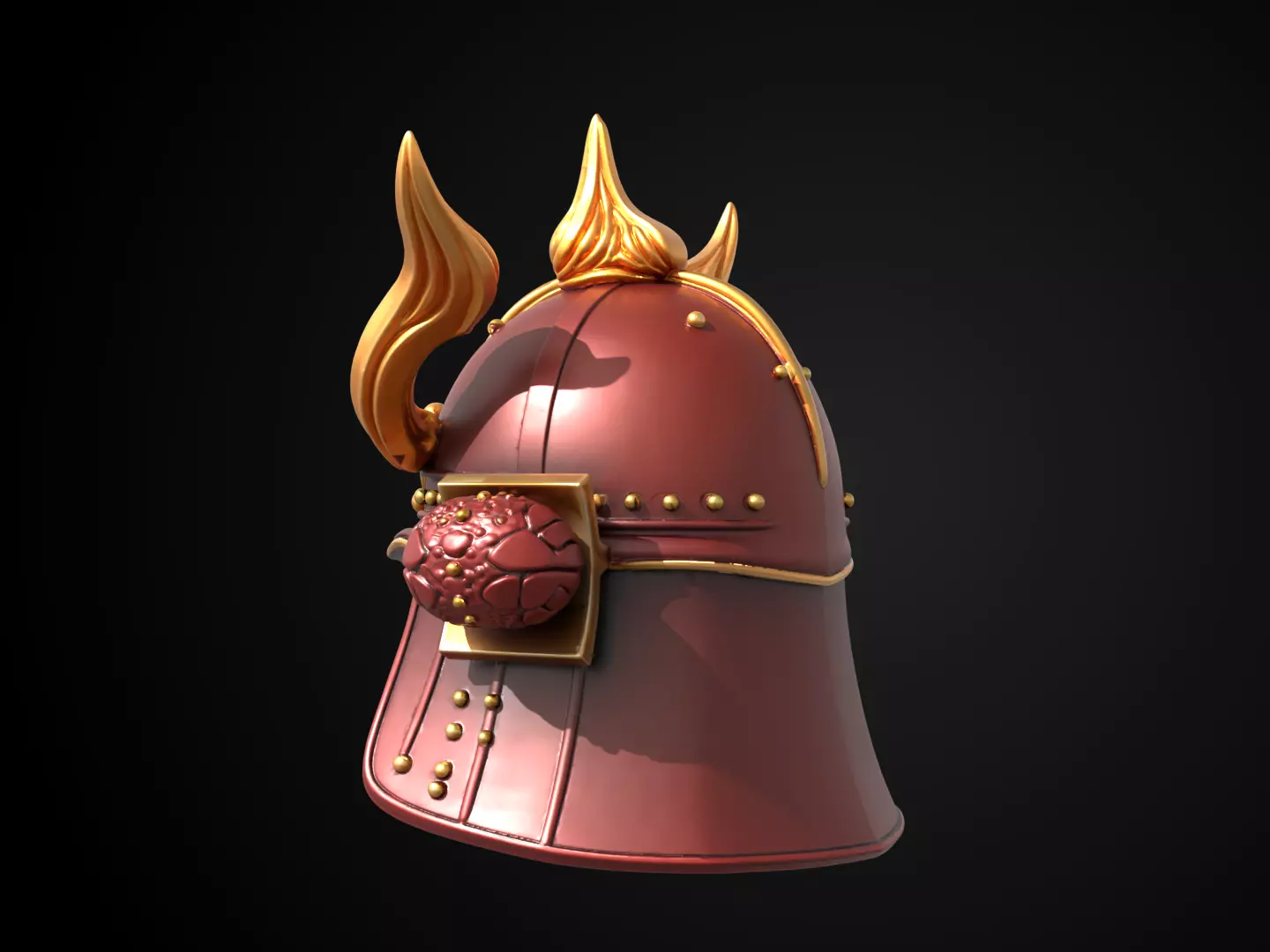 Stylized Samurai Helmet - Crimson Flame Kabuto 3D print model_8