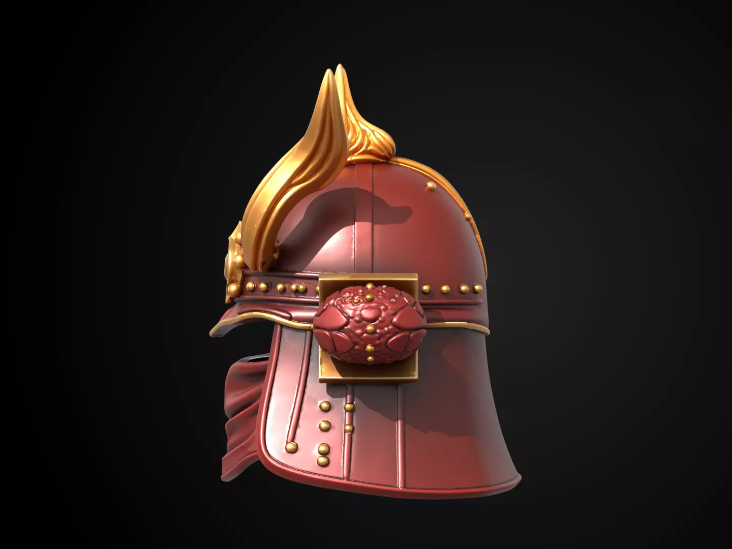 Stylized Samurai Helmet - Crimson Flame Kabuto 3D print model_9