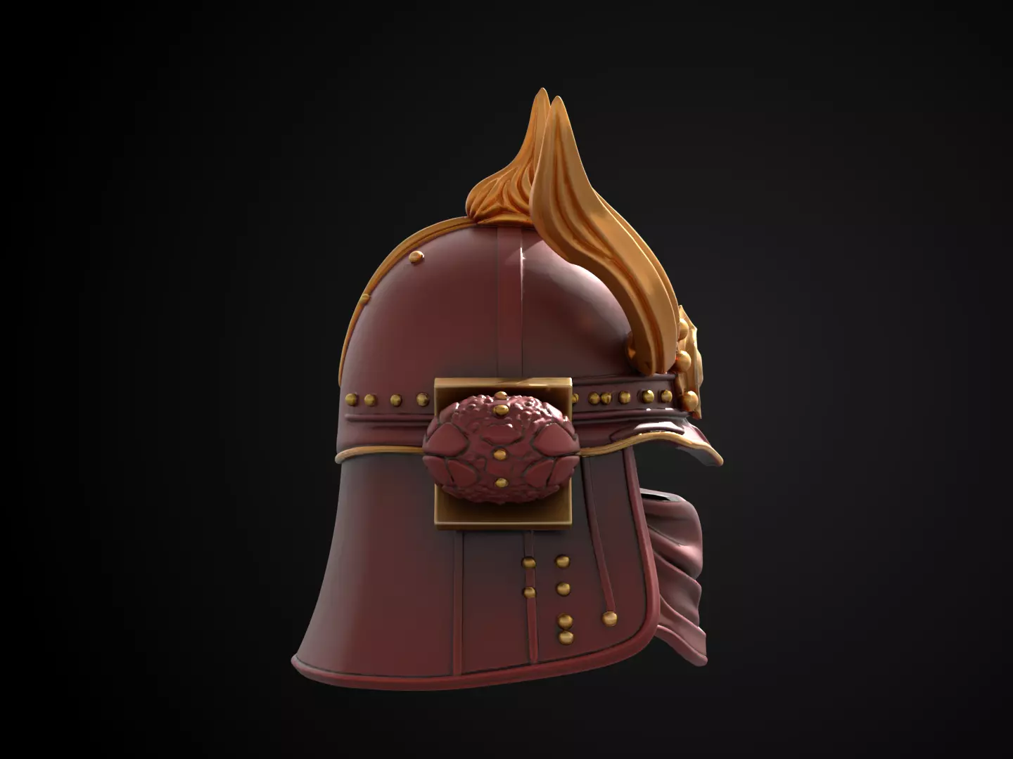 Stylized Samurai Helmet - Crimson Flame Kabuto 3D print model_3