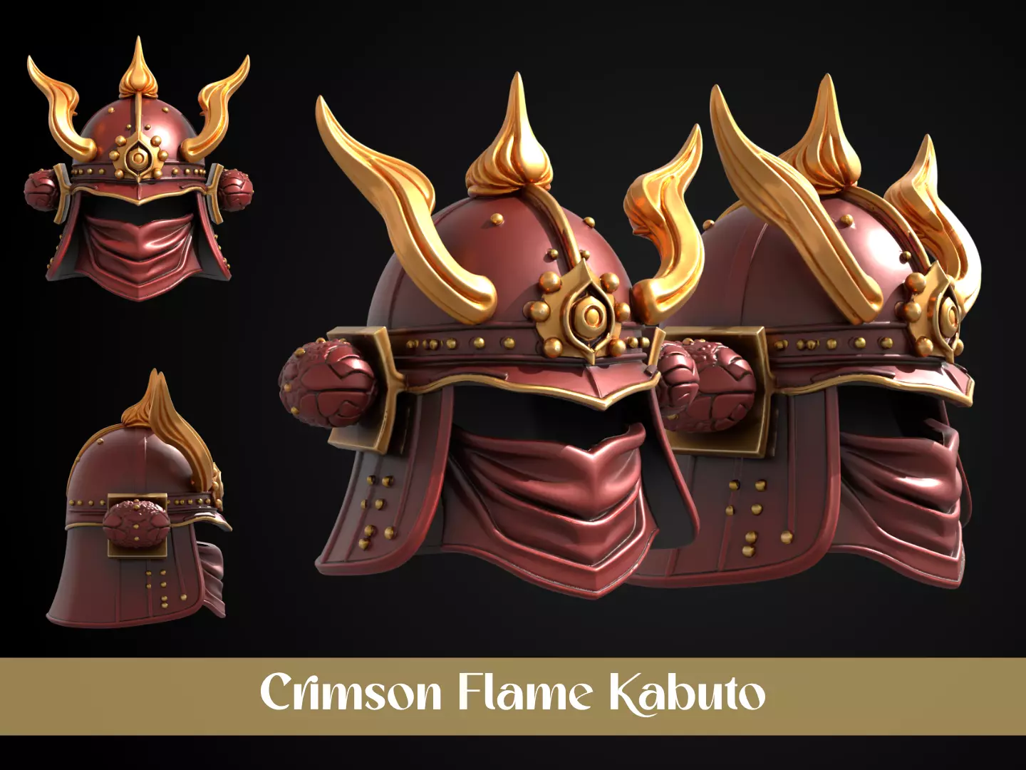 Stylized Samurai Helmet - Crimson Flame Kabuto 3D print model_0