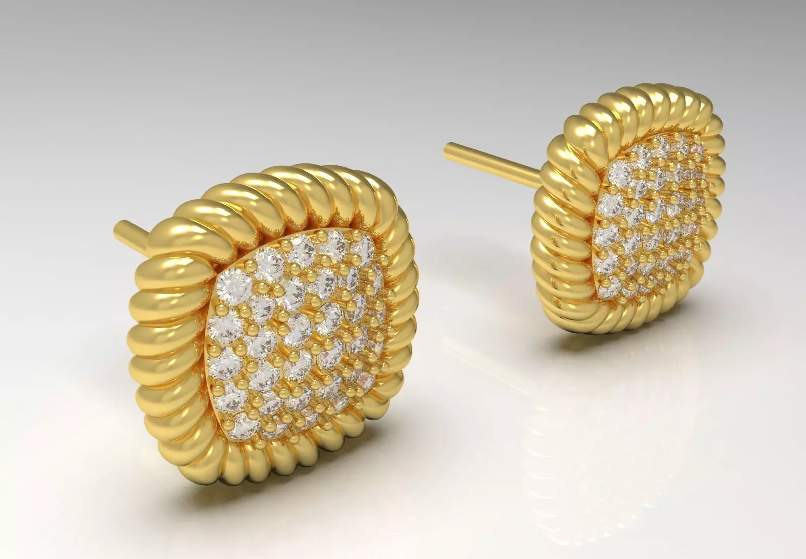 Yellow Gold Diamond Stud Earrings je0112 3D print model