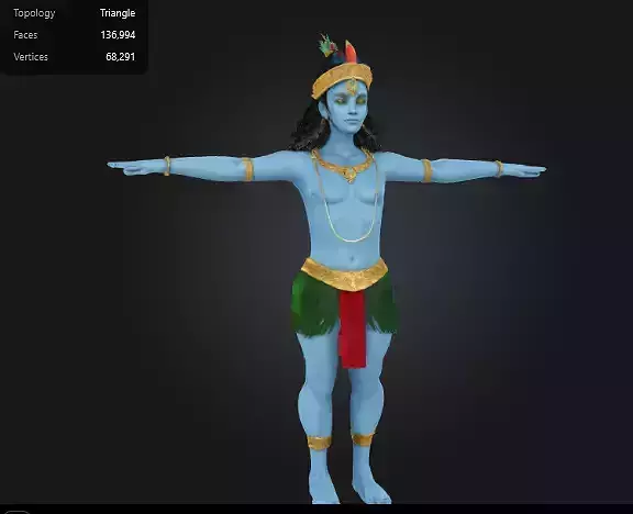 Krishna Rigged and Animated 3D Avatar Low-poly 3D model
