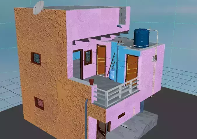 Indian Rural House  Low Poly Game Ready Residential 3D Model Low-poly 3D model