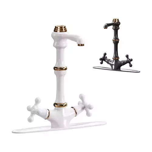 Kitchen Faucet Vintage White Cross 2 Handles Single Hole 3D model