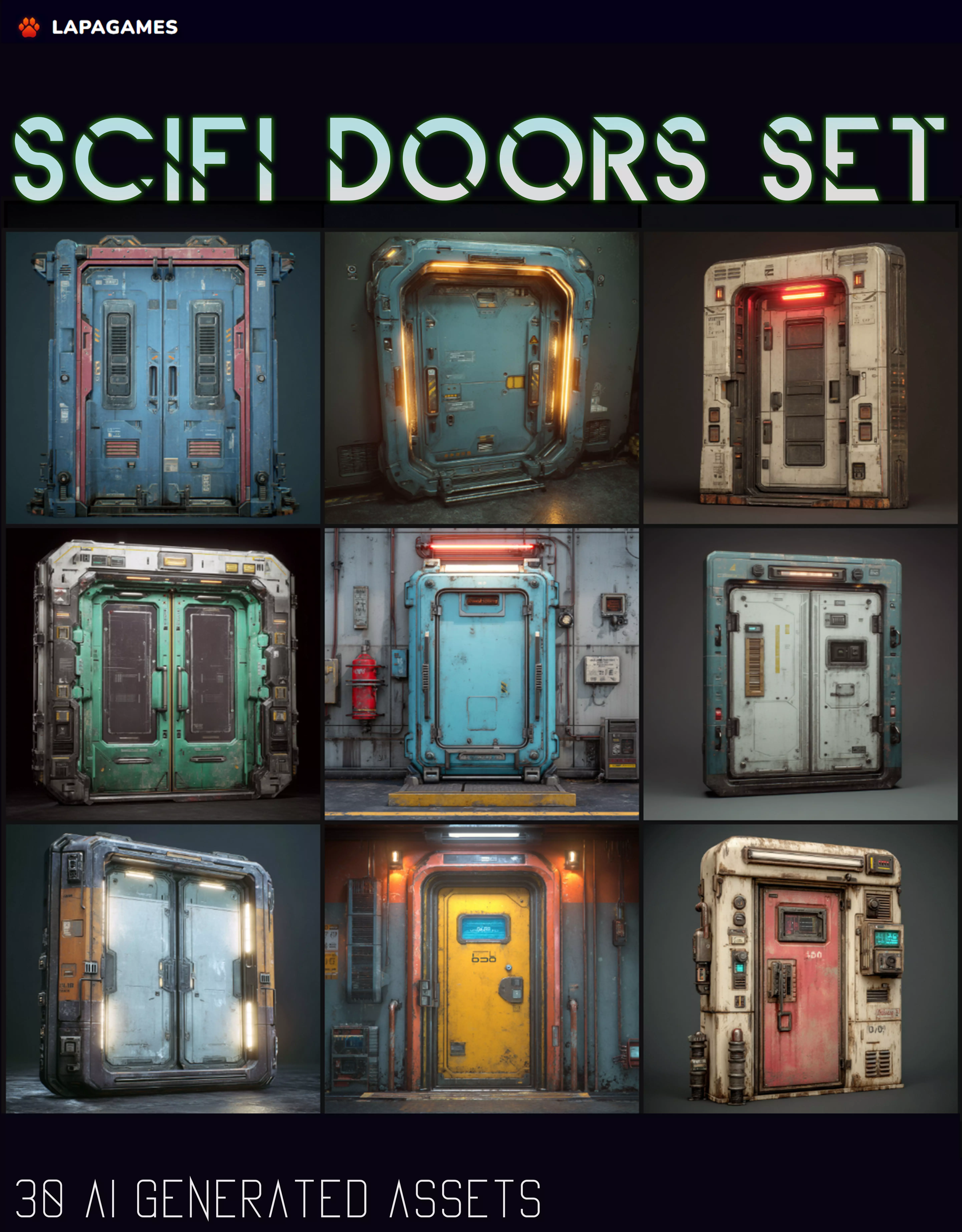 Sci-Fi Doors Set 3D model_0