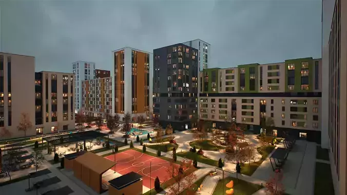 Apartment Complex - Archviz and Game Environment Low-poly 3D model