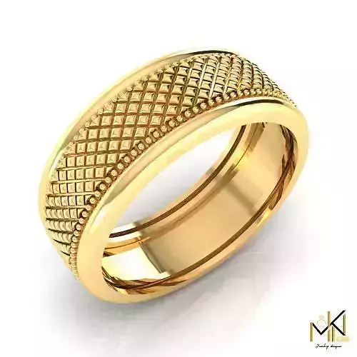 Textured Royal Grid Band Gold Ring