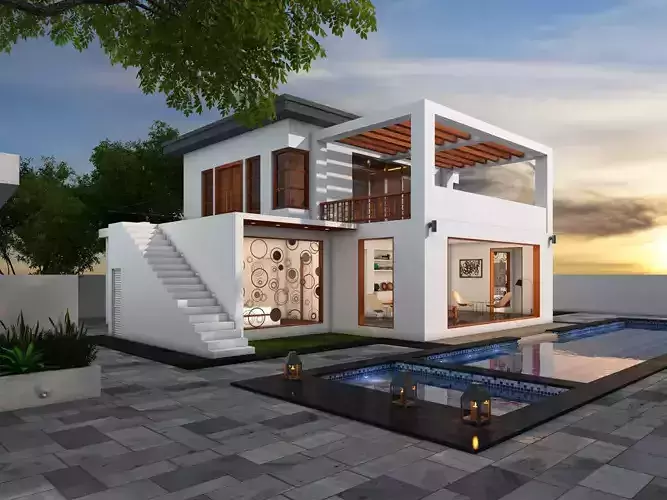 Contemporary House with beautiful Pool 3D model
