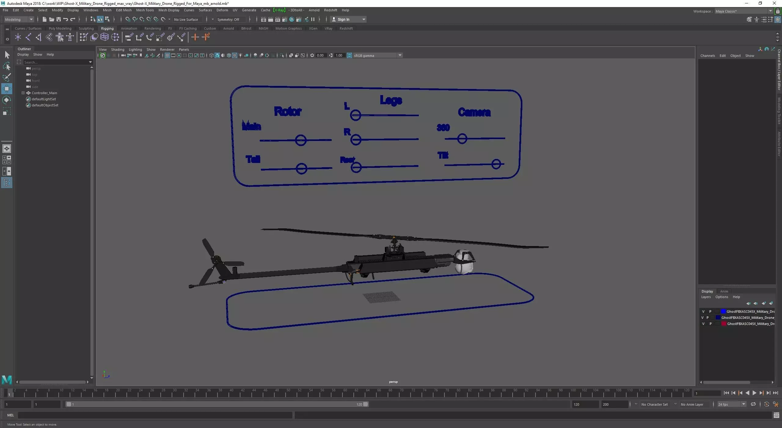 Ghost-X Military Drone Rigged for Maya 3D model_23