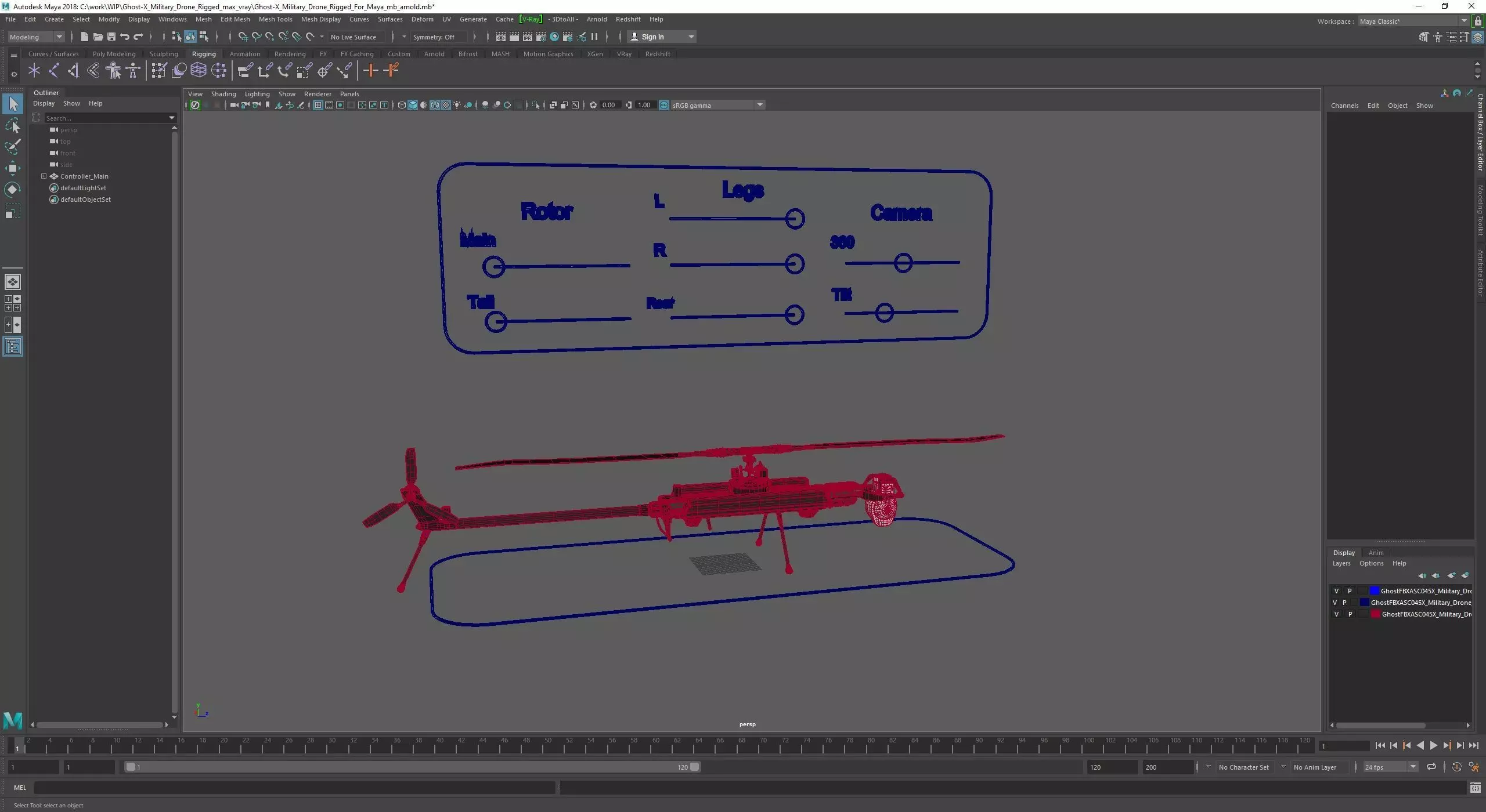 Ghost-X Military Drone Rigged for Maya 3D model_22