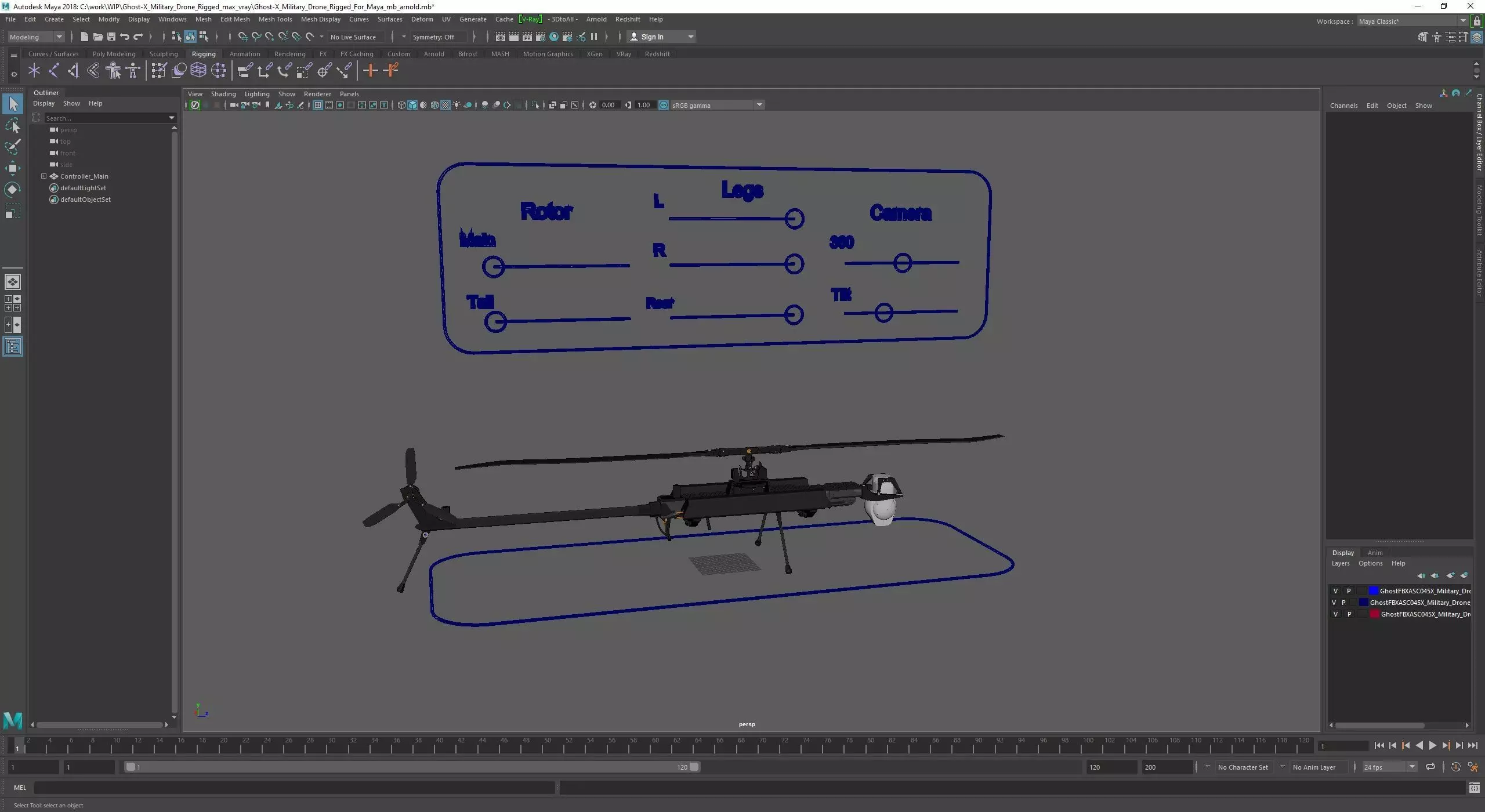 Ghost-X Military Drone Rigged for Maya 3D model_21