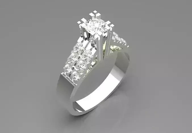 Modern Solitaire Engagement Ring with Diamonds Model sr0089 3D print model