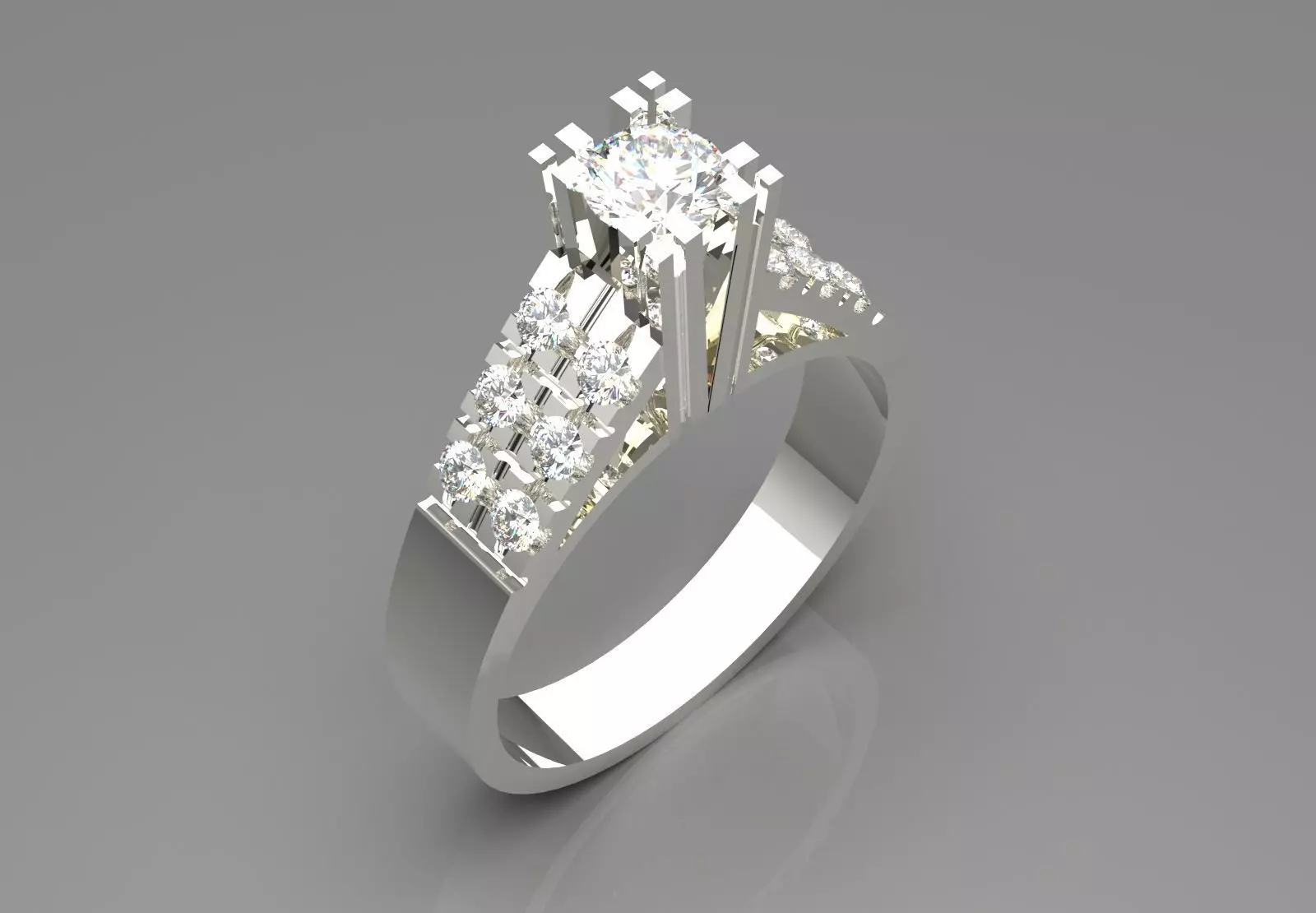 Modern Solitaire Engagement Ring with Diamonds Model sr0089 3D print model